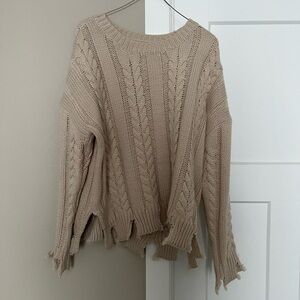 Love Riche Cream Crew Neck Cable Knit Sweater